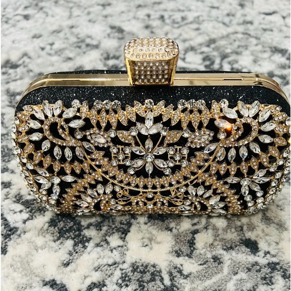 Crystal Black & Gold Evening Bag